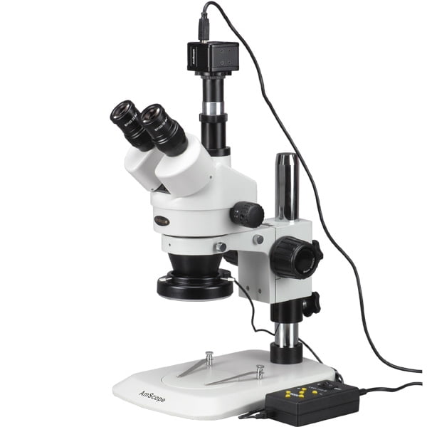 AmScope 3.5X45X Stereo Coin Microscope with 144LED + 3MP Camera New