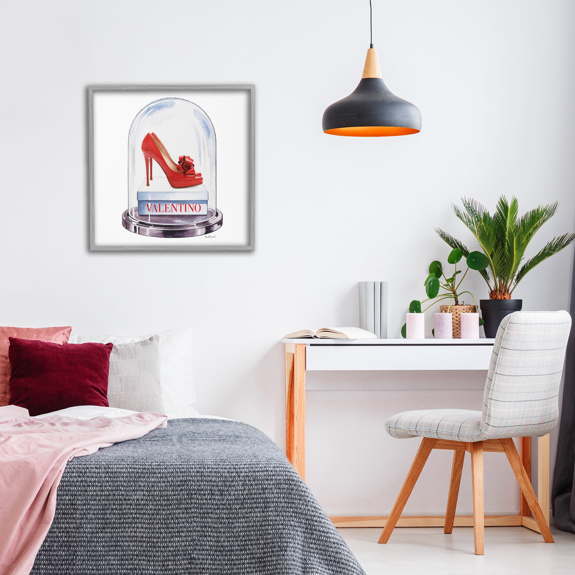 Stupell Industries Red Heels in Bell Jar Gray Framed Giclee Art, design by Amanda Greenwood