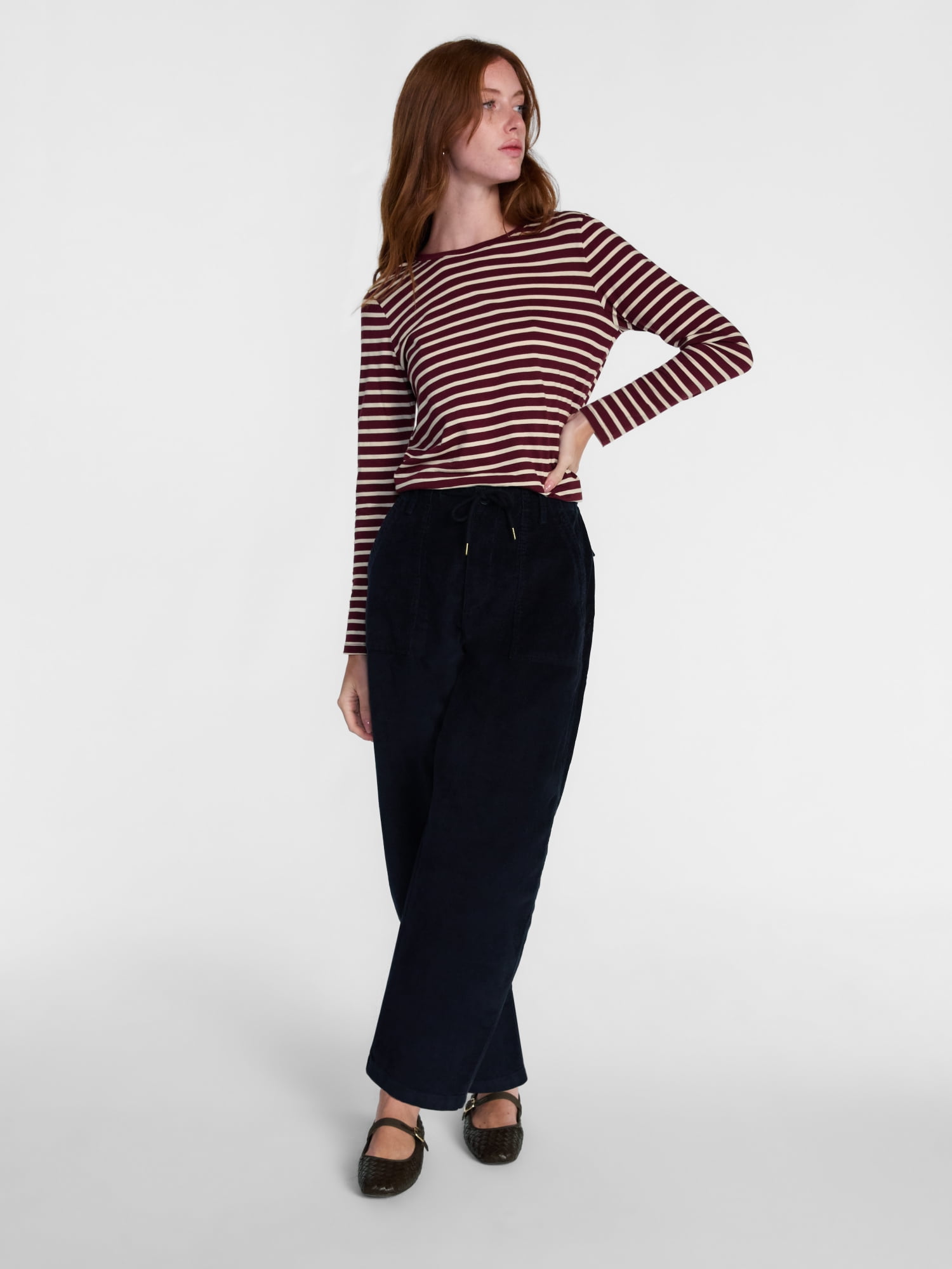 Scenario Women's Cotton Crewneck Tee with Long Sleeves, Sizes XS-XXXL