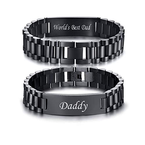 Vagzen Stainless Steel Link Bracelet Personalized Jewelry Gift for Men DAD Father Husband Boyfriend
