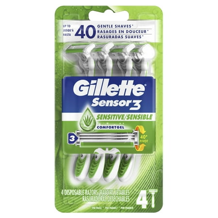 Gillette Sensor3 Sensitive Men's Disposable Razor, 4 (Best Cheap Disposable Razor)