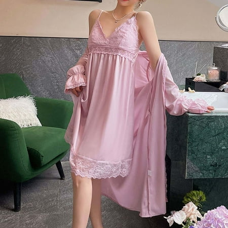 

Aueoe Nightgowns For Women Sleep Shirts For Women Women s Fashion Lingerie Silk Lace Robe Dress Nightdress Nightgown Sleepwear Clearance