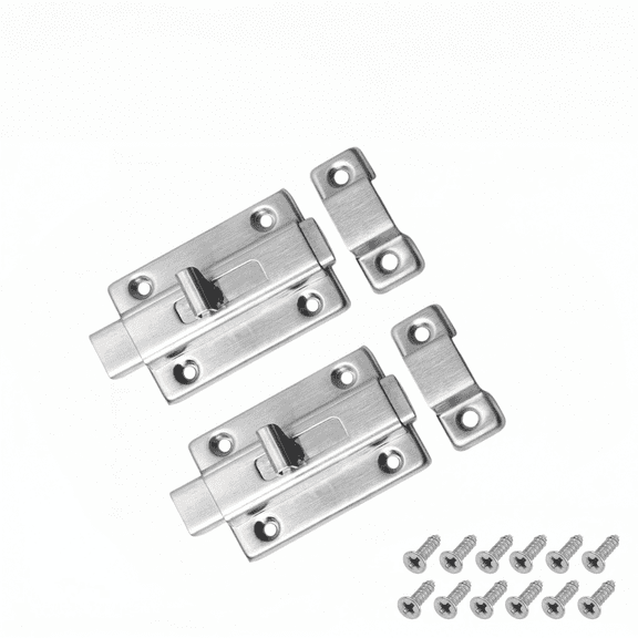 2 Pieces Stainless Steel Sliding Bolt Latch, Surface Mounted Lock with Mounting Screws for All Types of Internal Doors