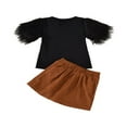 thumbnail image 2 of Ensemble de Jupe à Boutons Marron avec Haut à Manches Plumes et Col pour Filles, 2 of 5