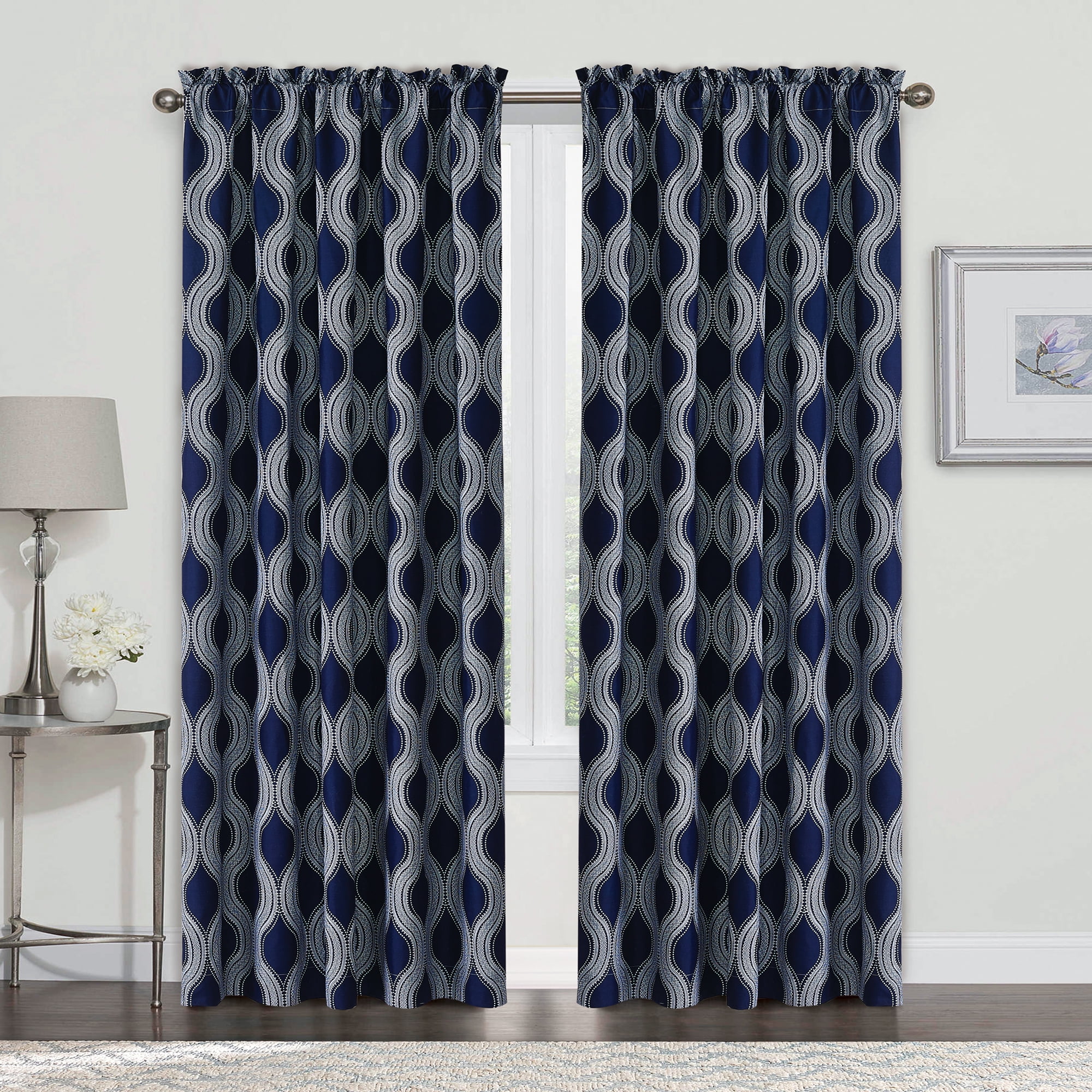 Home Soft Things Printed Microfiber Curtain - Charleston 2 Piece Set - Blue Cobalt - 60' x 84'