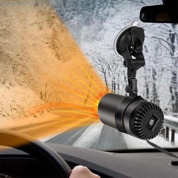 Wrongduck 12V Portable Car Heater and Defroster, 2-in-1 Heating & Cooling Fast Defrost and Defog Fan with 180 °   Rotating Suction Holder, Plug-in Windshield Heater for Cars, SUVs, Trucks, and RVs