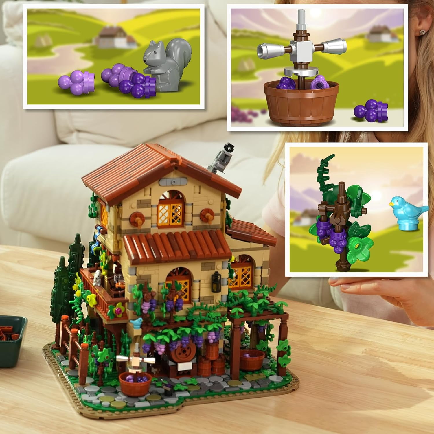 INSOON Building Block House Set with LED Lights, 1826 PCS Vineyard Winery Castle Model Kit, European Style Architecture Building Set Toy for Adults & Teens