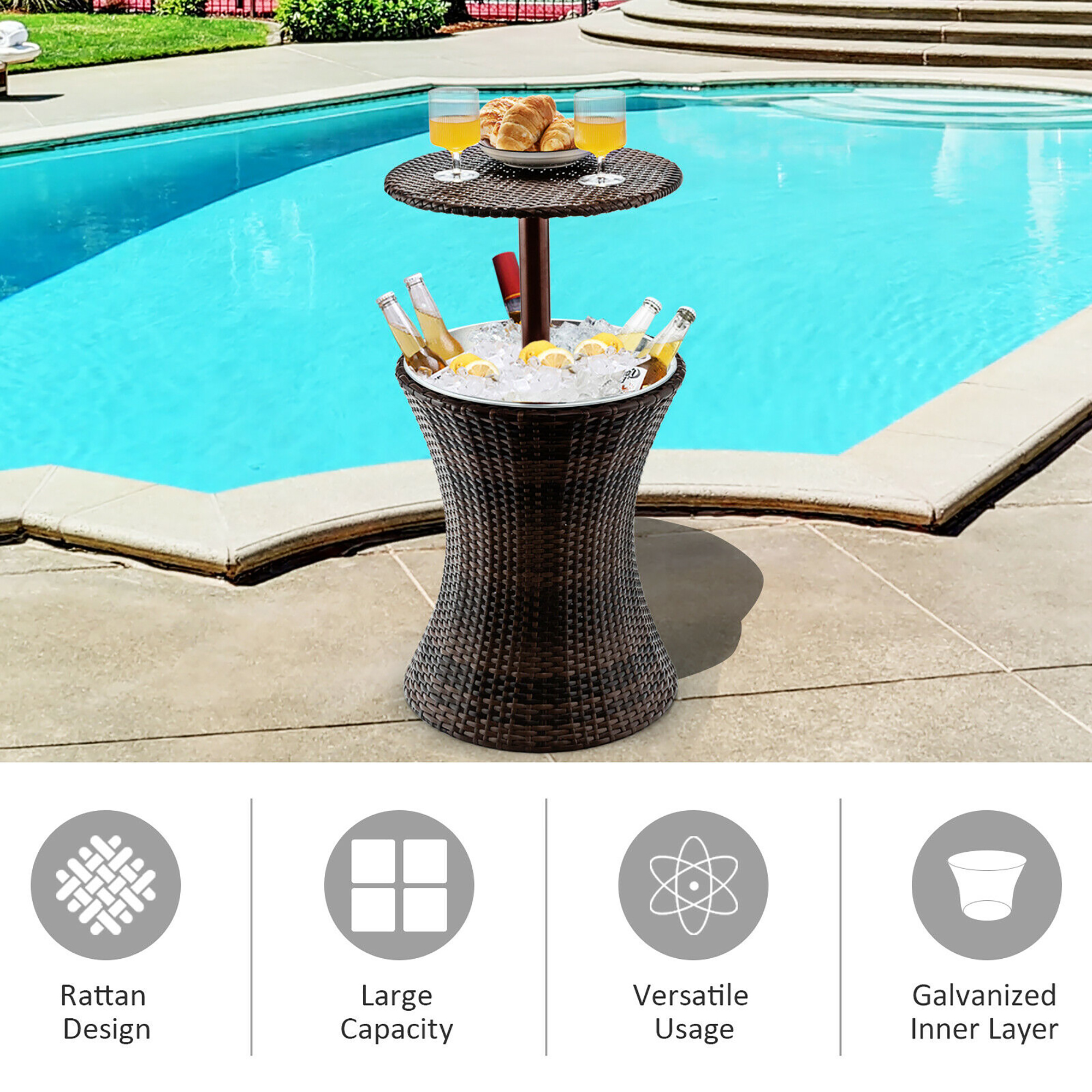 Shining Adjustable Outdoor Patio Rattan Ice Cooler Cool Bar Table Party Deck Pool 