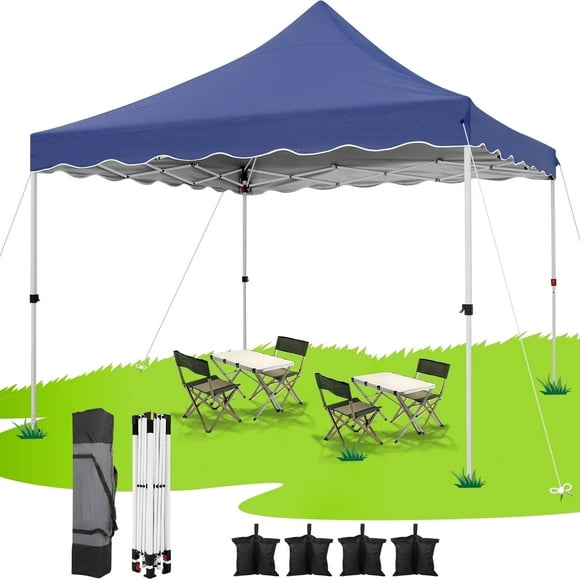 HOTEEL Abri Instantané 10x10 pour l'Extérieur, Abri Solaire Facile à Monter avec Installation par une Personne et Verrouillage Central, Tente Instantanée Commerciale, Tentes Instantanées Portatives pour Camping et Plage pour Fêtes, Bleu Foncé