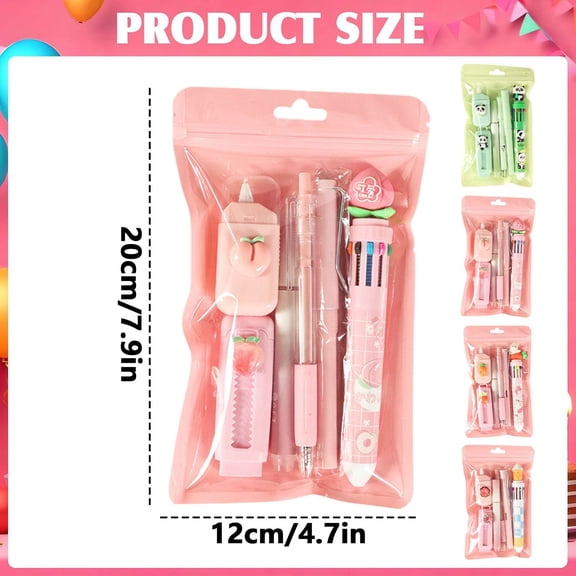 Cute Kawaii Stationery Set Assorted Pen Highlighter Correction Tape Eraser Office Supplies