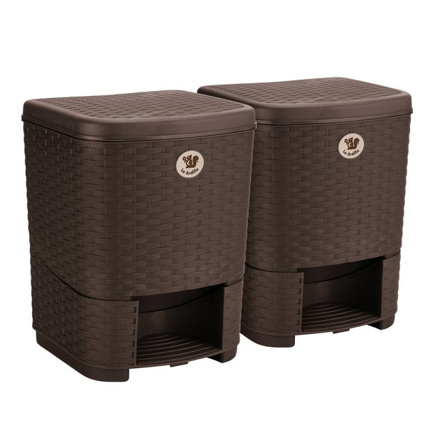 Kit 2 Botes de basura La Ardilla de plástico con pedal 8L (Chocolate)