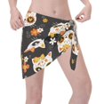 thumbnail image 3 of Kll Cat Skulls And Flowers Print Women'S Sarong Coverups Short Bathing Suit Wrap Skirt Beach Wrap Swimsuit Cover Ups, 3 of 7