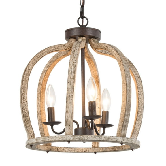 LNC 3-Light Farmhouse Chandelier for Kitchen Island,Distressed Wood&Bronze