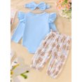thumbnail image 3 of Suealasg 3Pcs Newborn Baby Girls Fall Outfits Clothes Set 3 6 9 12 18 Months Infant Girls Crew Neck Long Sleeve Bear Print Romper Long Pants Headband Set, 3 of 8