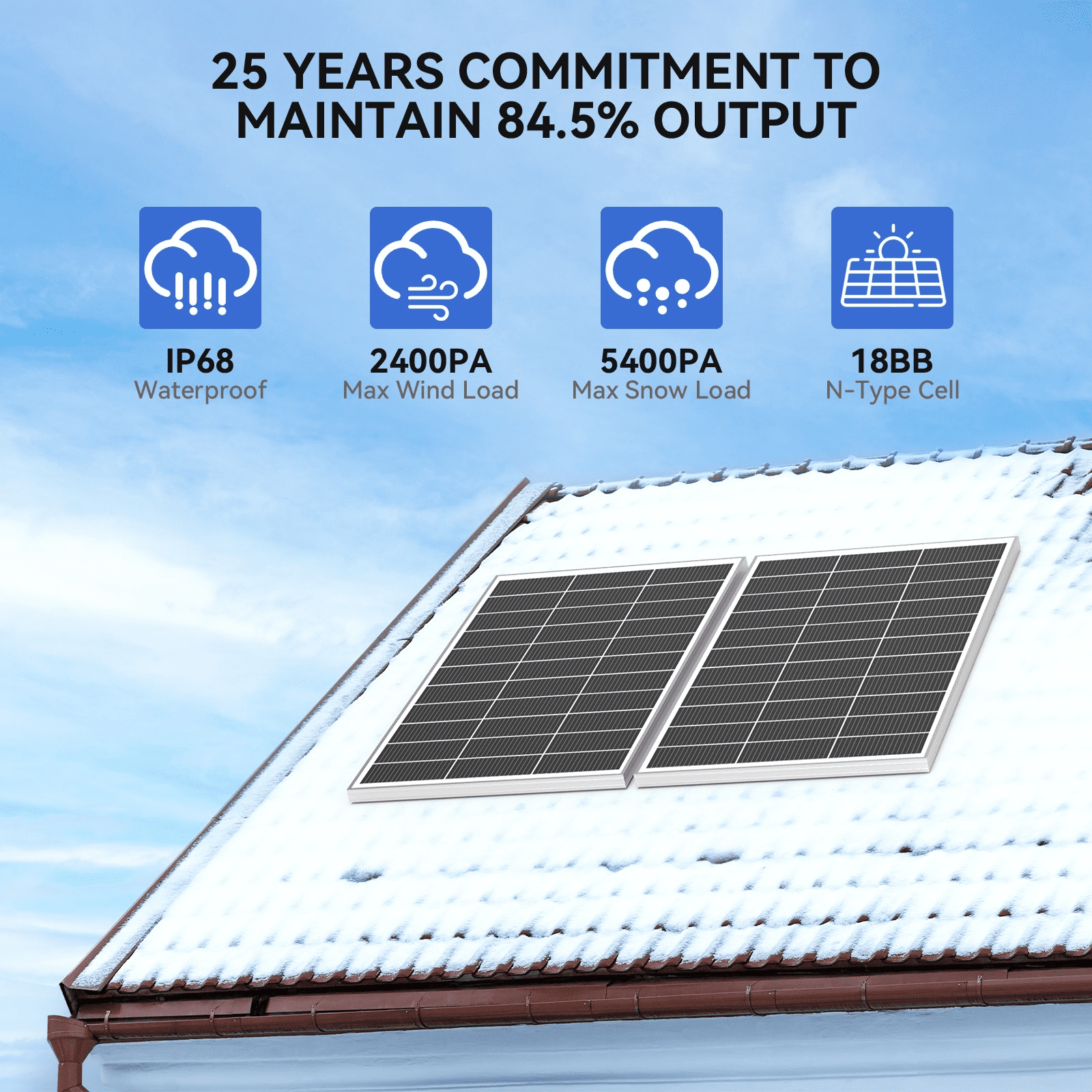 WERCHTAY 200 Watt Solar Panel, 18BB N-Type 200W 12V 25% High Efficiency 200W Solar Panels, Monocrystalline Solar Module for RV Home Farm Trailer Camper Marine Off-Grid Solar System