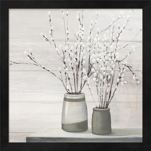 Metaverse R959430-0120000-AEAAAAEAN4 13.25 x 13.25 in. Pussy Willow Still Life Gray Pots Shiplap Framed Wall Art by Julia Purinton