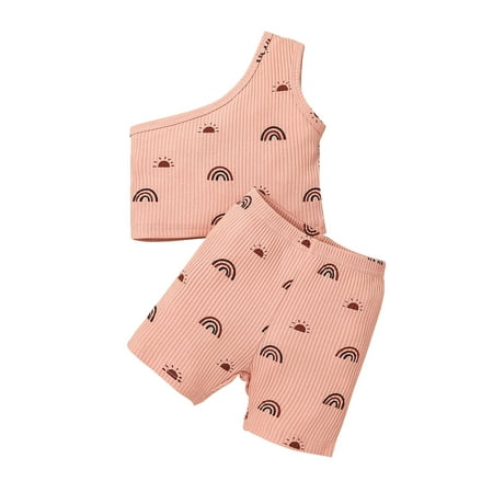 

QYZEU Jumper Outfits for Teens Baby Girl Clothes 6-9 Months Shorts 1Y-5Y Vest Girls Tops Baby Ribbed Outfits Sleeveless Rainbow Toddler Printed Girls Outfits&Set