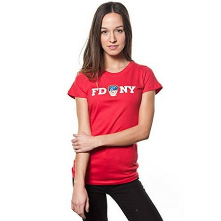 Fdny Ladies Red Cap Sleeve Tee with White Chest Print