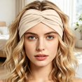 thumbnail image 4 of Ljudmp Women's Men's Extra Wide Headbands Soft Turban Twist Headband Stretchy Non Slip Workout Yoga Hair Band Beige, 4 of 5