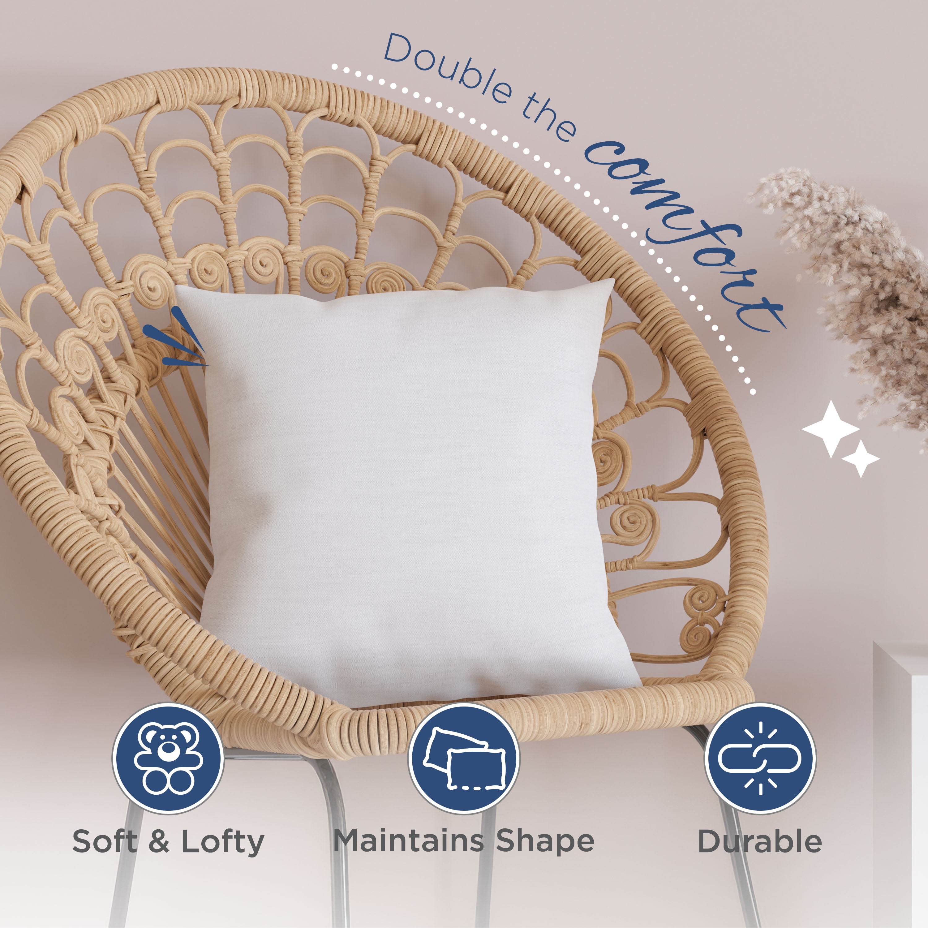 Martex 2-Pack Decorative White Pillow Inserts 18x18 – Soft & Supportive