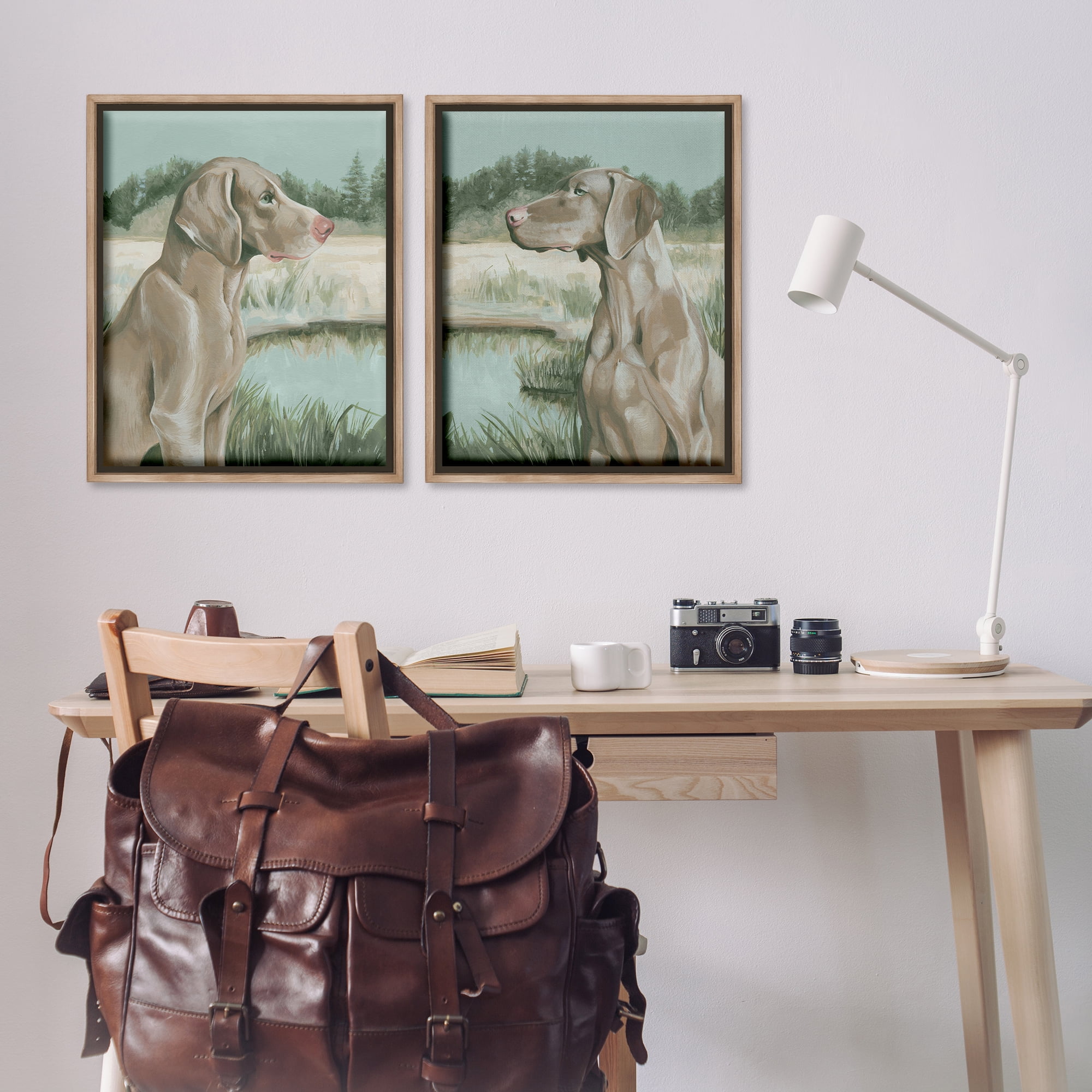 Stupell Industries Weimaraner Dog by Marsh Animals Painting Brown Floater Framed Canvas Art Print Wall Art, 31 x 25, Set of 2