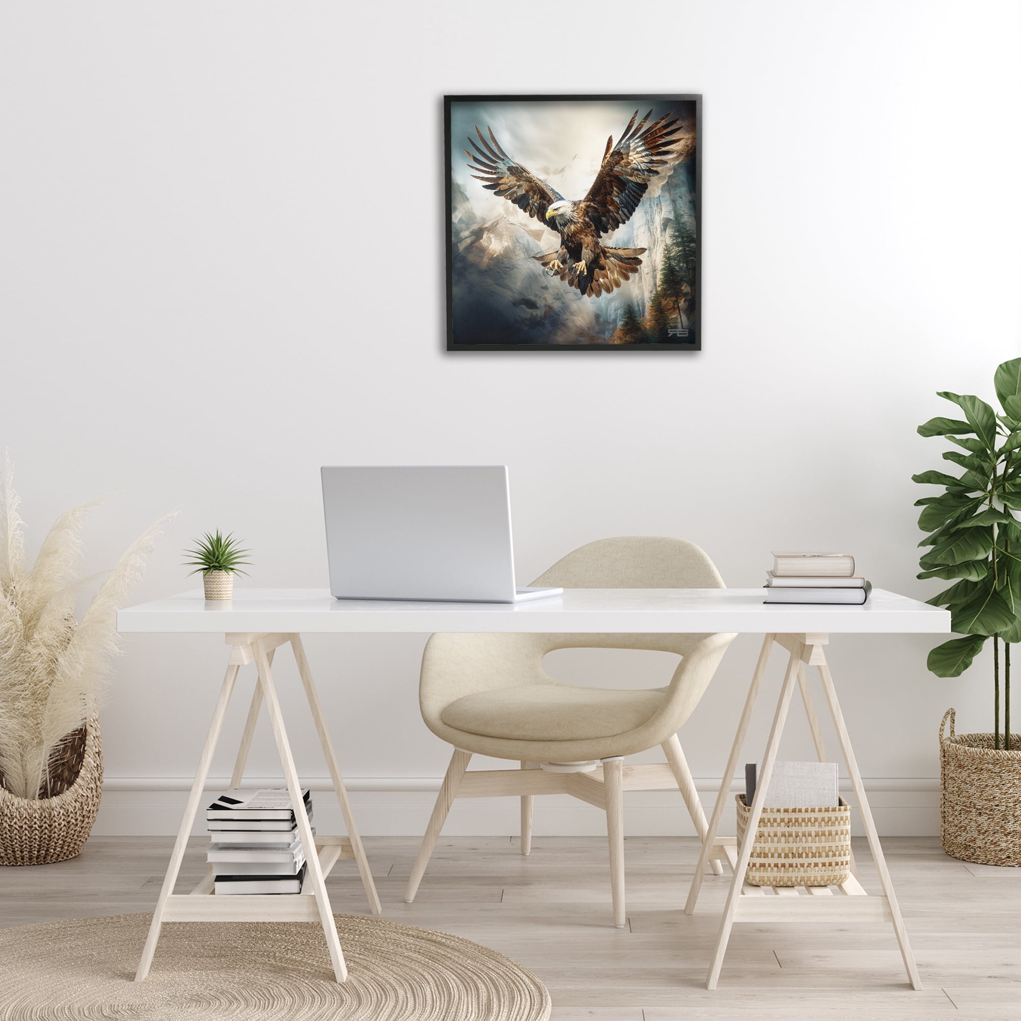 Stupell Industries Intense Eagle Spreading Wings Animals & Insects Painting Black Framed Art Print Wall Art, 24 x 24