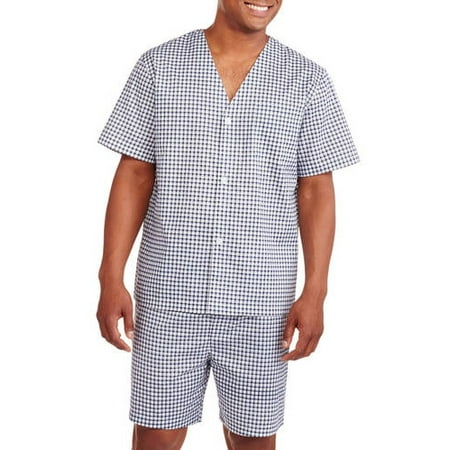 Stripe Pajama Pant - Fruit of the Loom Men's Short Sleeve Knee-Length Pant Print Pajama Set