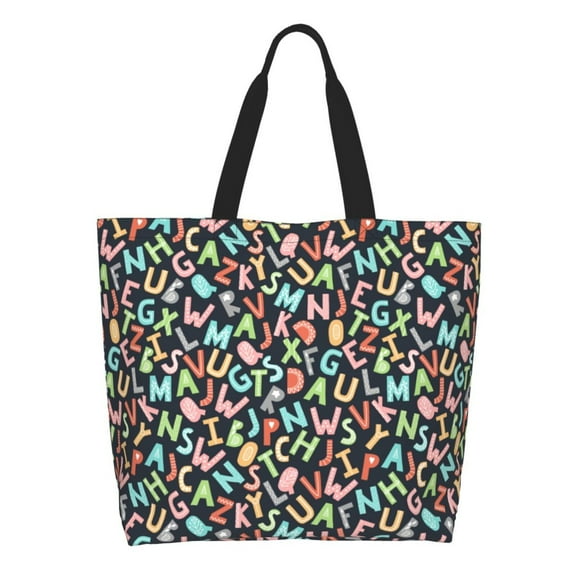 Honeii Alphabet Print Tote Bag for Women, Foldable Tote Bag Large Shoulder Bag Top Handle Handbag for Travel, Work