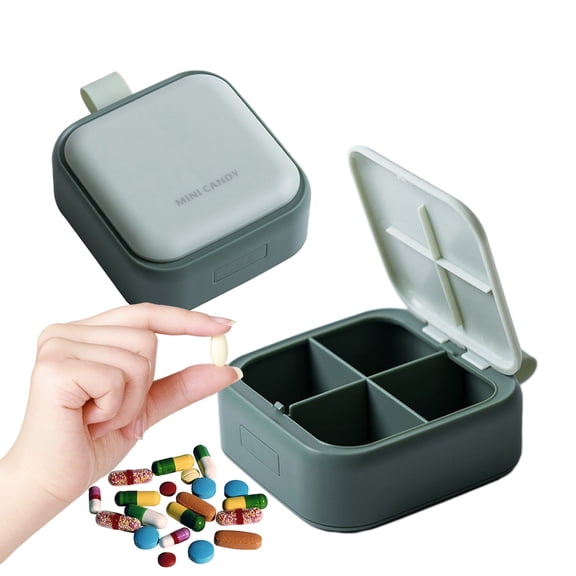 YIMWNYI Portable Vitamin Organizer, Compact Vitamin Box with 4 Large Compartments, Insulated Sealed Vitamin Dispenser for Travel and Outdoor Use, Macaron Color Small Vitamin Storage Box
