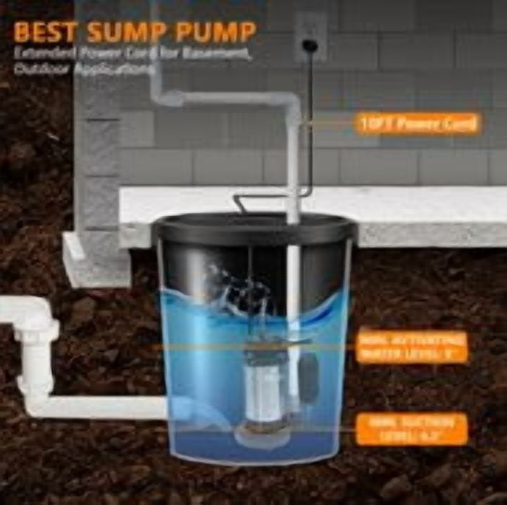 XtremepowerUS Submersible Sump Pump 1/2HP 3800 GPH With Vertical Float Switch Utility Basement
