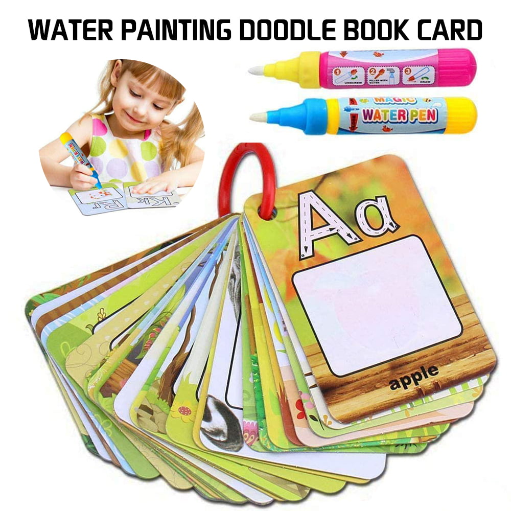 Reusable Water Magic Coloring Cards Preschool Educational Toys with 2 Pens 