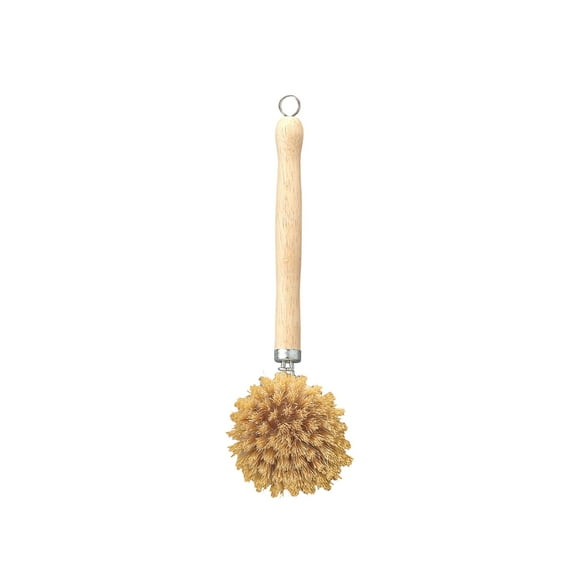 HIC Kitchen Brosse à Récurer pour Légumes et Vaisselle à Poils Naturels, Non Abrasive, Poils Tampico Naturels avec Manche en Bois