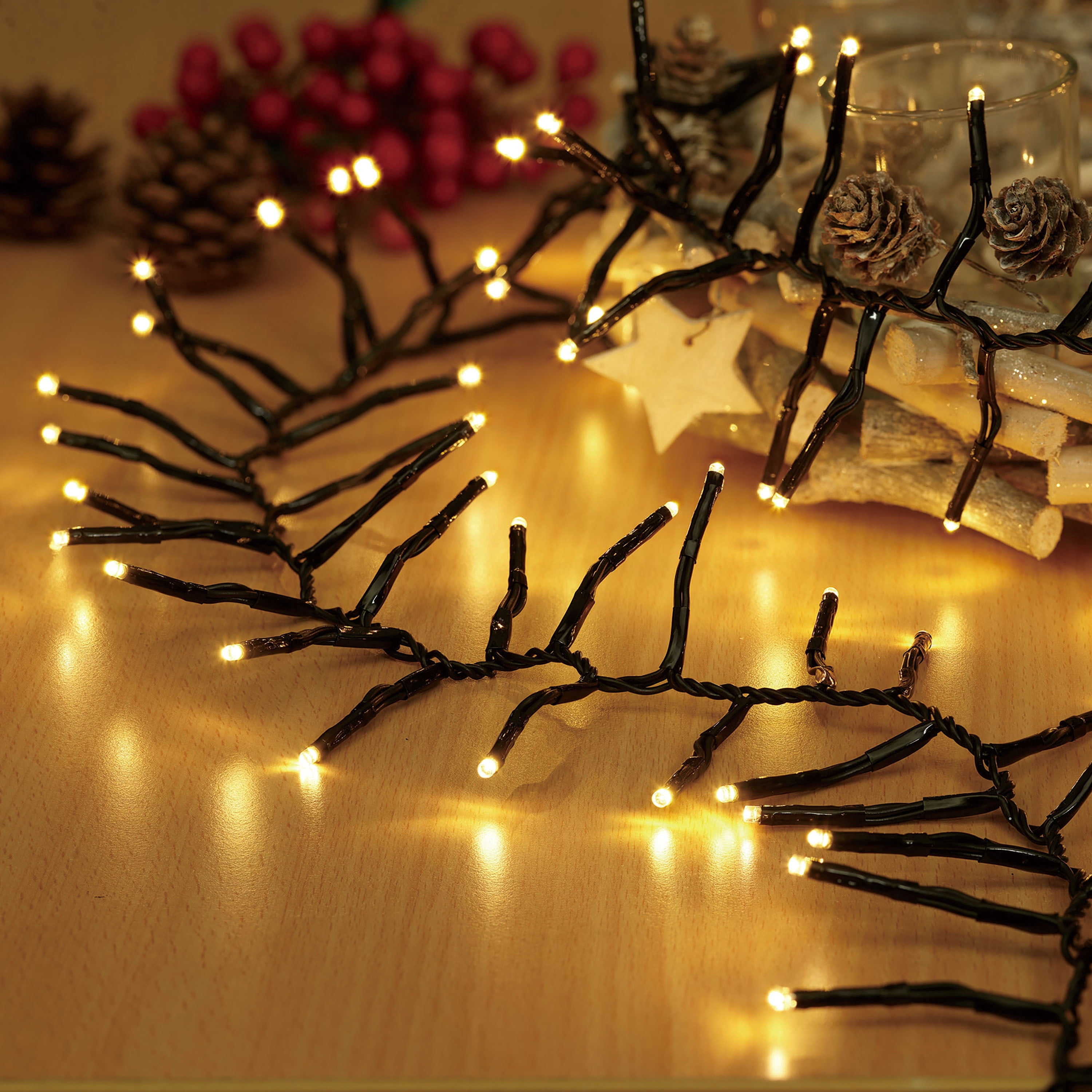 Indoor/Outdoor 200-Count LED 8-Function Micro Christmas Garland Lights, Warm White, Black Wire, 9', by Holiday Time