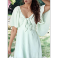 thumbnail image 5 of Women Summer Deep V Neck Elegant Bow Tie Mini Dress Emerald Green L, 5 of 9