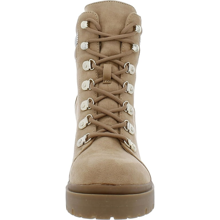 Nine West Womens QWORK2 Almond Shape Toe Chunky Heel Combat Lace up Boots Walmart