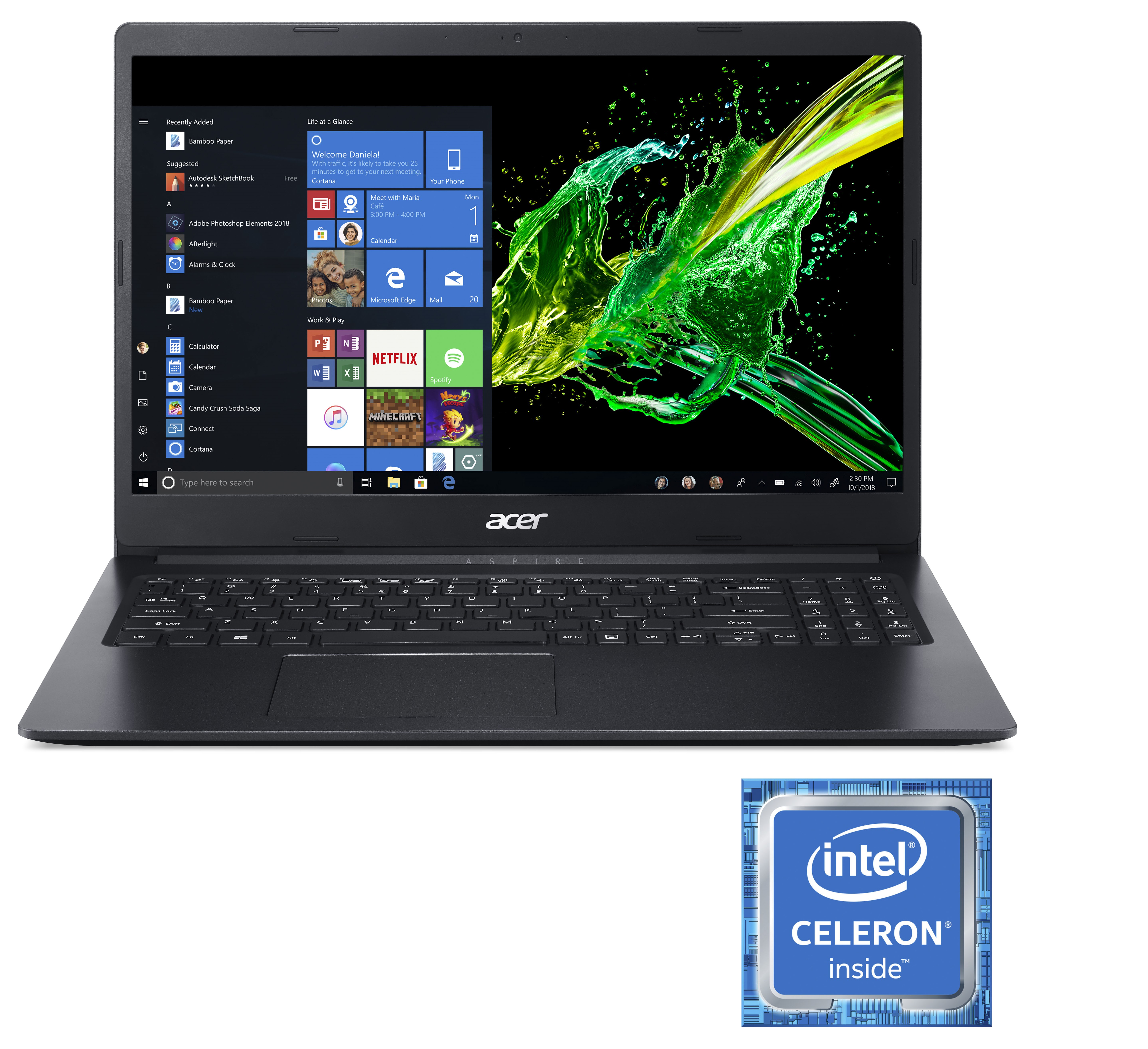 Acer Aspire 1, 15.6" HD, Intel Celeron N4000, 4GB DDR4 RAM, 64GB eMMC, Windows 10 in S mode, A115-31-C23T - image 2 of 3