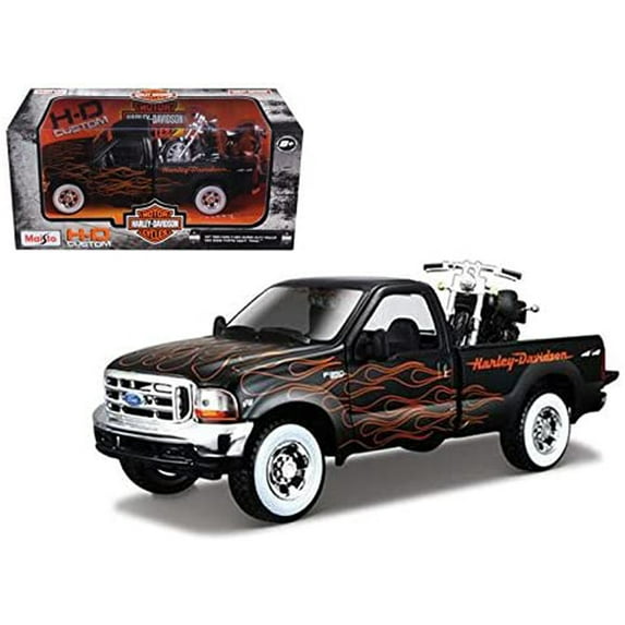 Maisto - 32161 - 1999 Ford F-350 Super Duty Pickup 2002 FLSTB Night Train Harley Davidson Scale 1/27