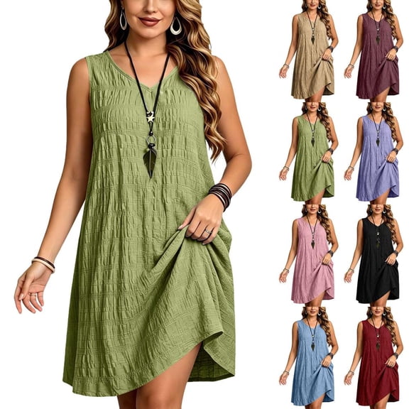 Bxsruta Women's Plus Size Sleeveless V Neck Casual Swing Dress with Pockets Knee Length Loose Fit Comfy Stretchy Soft Flowy Everyday Summer Dress for Party Work Beach Vacation
