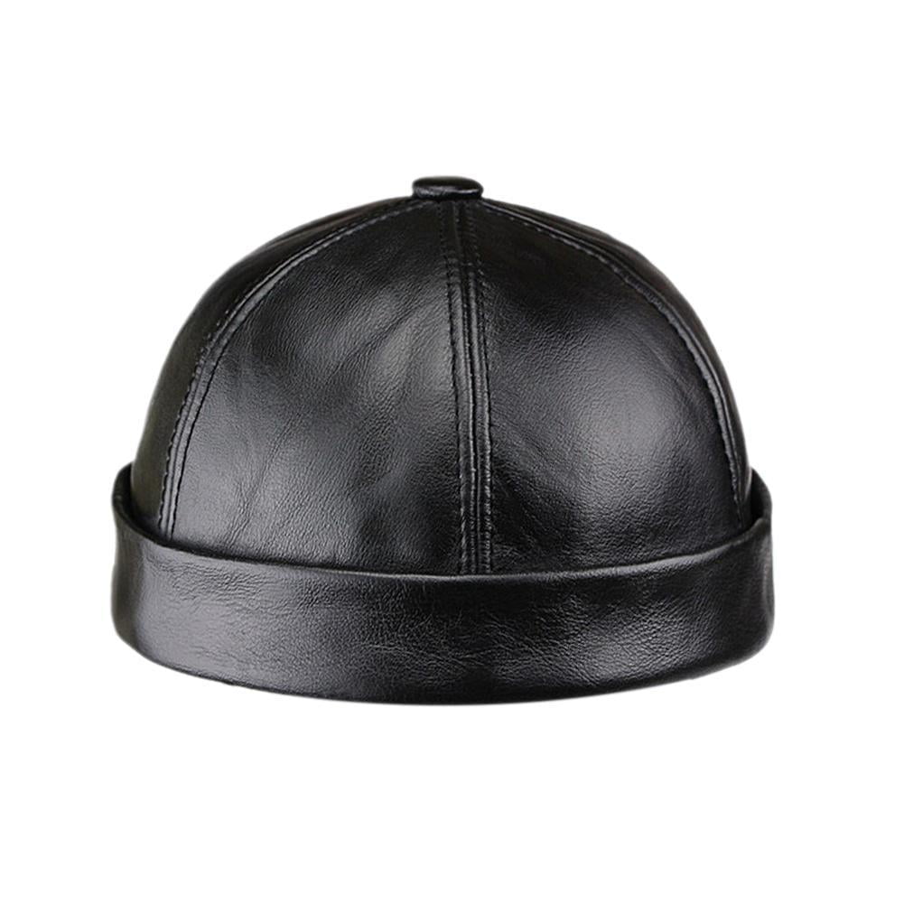 Men Genuine Leather Skullcap Sailor Cap 