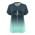thumbnail image 3 of OKBOP Womens Summer Tops Green V-Neck Crucifix Short Sleeve Gradient T-Shirts Shirts for Women, 3 of 3