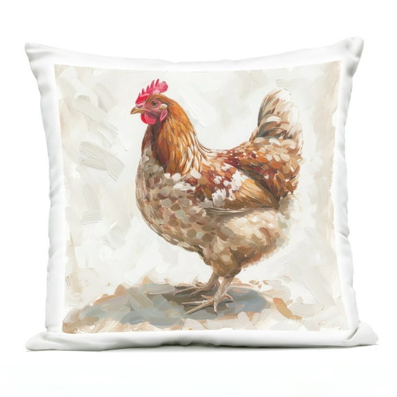 Stupell Industries Neutral Chicken on Beige Design by LSR Design Studio Outdoor Printed Pillow