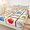 thumbnail image 3 of Homewish Cartoon Bus Twin Sheet Sets,Cute Bags Apple Twin Fitted Sheet,Colorful Print Flat Sheet For Teens,Microfiber Bedroom Decor,3pcs, 3 of 7