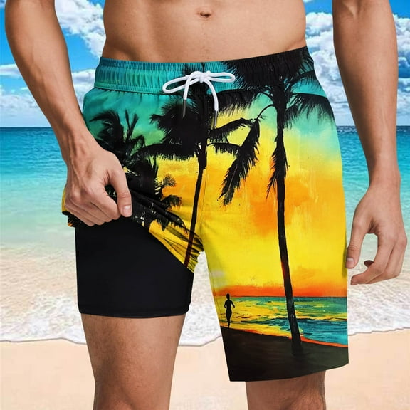 Jjayotai Mens George Shorts, Men's Swim Trunks with Compression Liner, Swim Shorts Stretch Quick Dry Bathing Suits with Pockets
