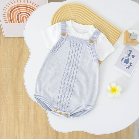 

PEASKJP Rompers for Baby Girls Breathable Texture Baby Girl Clothes Ruffle Solid Sweater Long Sleeve Romper Summer Outfits Light Blue 3-6 Months