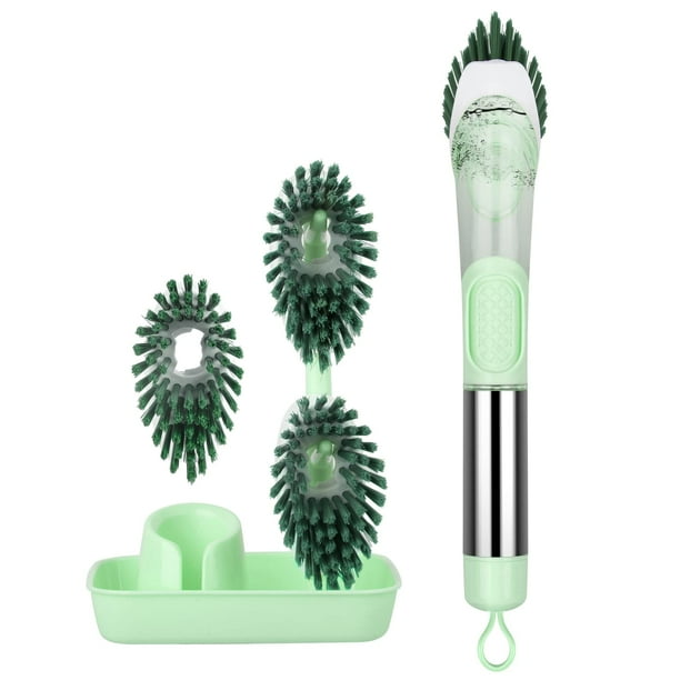 Soap Dispensing Dish Brush Set Kitchen Brush with Stand 3 Brush