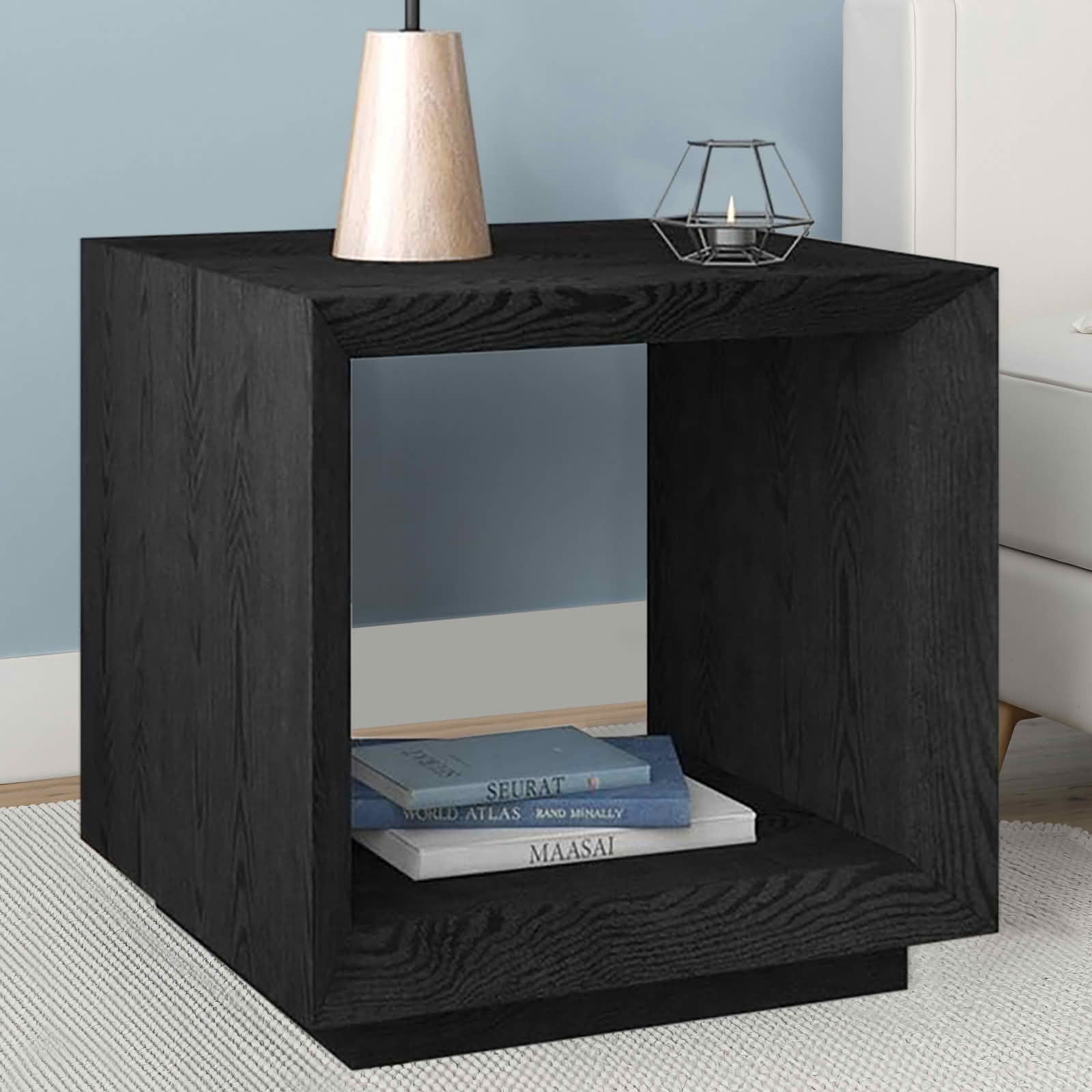MAYEERTY Square Wood End Table Nightstand, Walnut Rustic Finish Heavy-Duty Solid Wood Side Table with Ample Storage Space