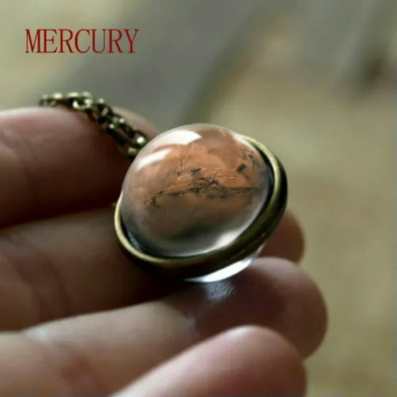 EOEMY Glow In The Dark Galaxy Double Sided Glass Planet Necklace Pendant Wholesale New-Mercury