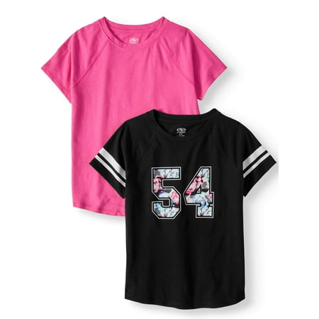 Athletic Works Solid & Graphic Active T-Shirts, 2-Pack, (Little Girls & Big