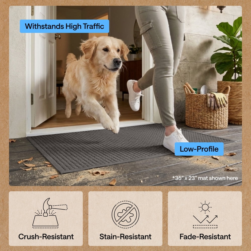 GORILLA GRIP HydroAbsorb Doormat, Indoor Outdoor Rubber Backed Weather Mat, 35x23, Charcoal