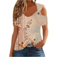 thumbnail image 5 of Raeneomay Off Shoulder Tops for Women Sexy Off-The-Shoulder Printed V-Neck Short-Sleeved Top Blouse, 5 of 6